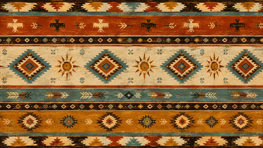 Southwestern geometric mural wallpaper with terracotta and teal bands