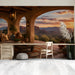 A study space featuring a serene desert mountain landscape wall mural to create a calm and inspiring workspace.