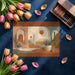 A bright, inspiring home office space featuring a desert landscape wall mural.