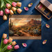 Canyon landscape wallpaper in a sunlit home office with warm decor