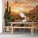 Southwestern desert view mural as a feature wall in a tranquil dining room