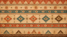 Southwestern geometric mural wallpaper featuring terracotta, teal, and chocolate brown bands with a plaster texture