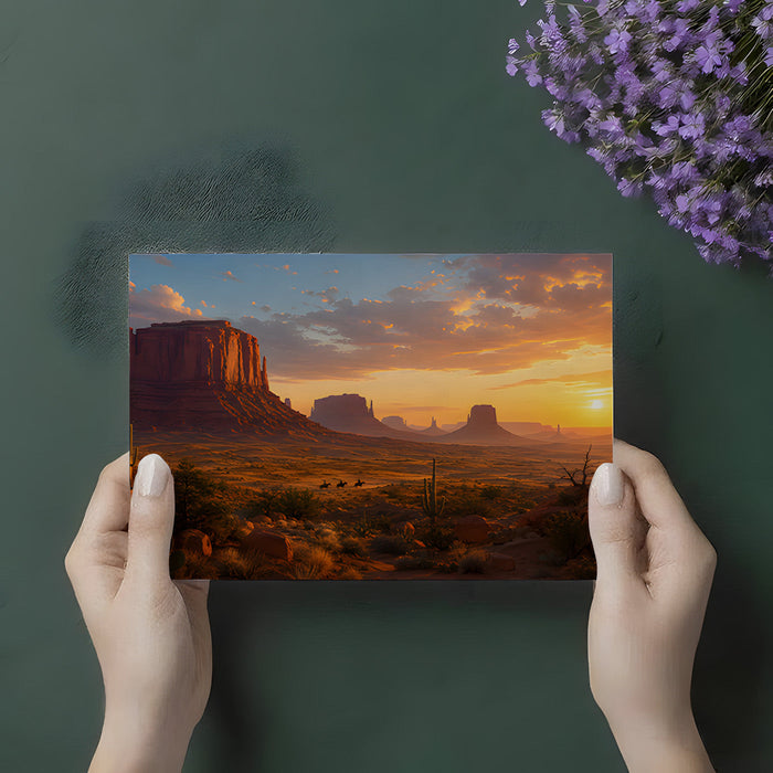 A rustic home office with the expansive Monument Valley mural on the main wall.