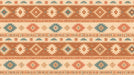 Geometric Southwestern wallpaper pattern with horizontal bands of terracotta diamonds and teal step motifs on a cream background
