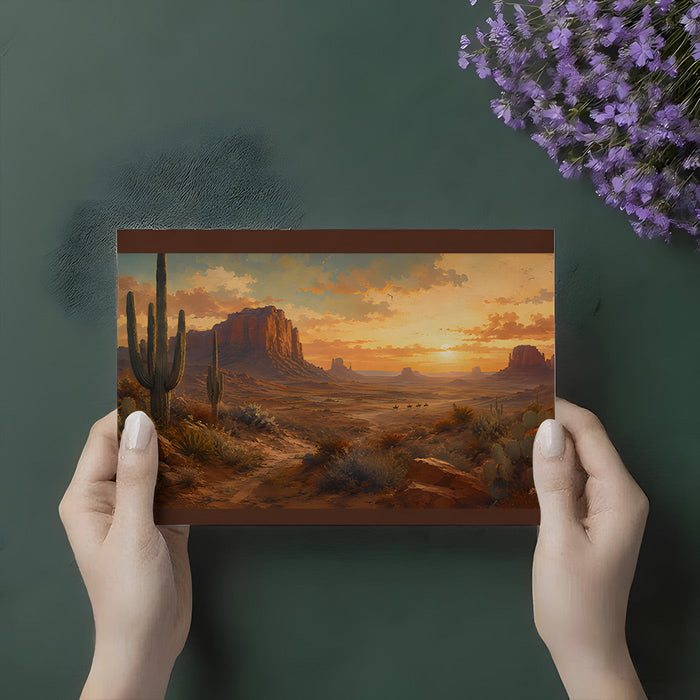 A sun-drenched home office space with the desert landscape mural acting as a peaceful backdrop.