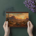 A sun-drenched home office space with the desert landscape mural acting as a peaceful backdrop.