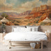 Bedroom interior with a desert horizon mural for a calm and expansive backdrop