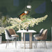 A cozy dining room styled with a monarch butterfly botanical wall mural