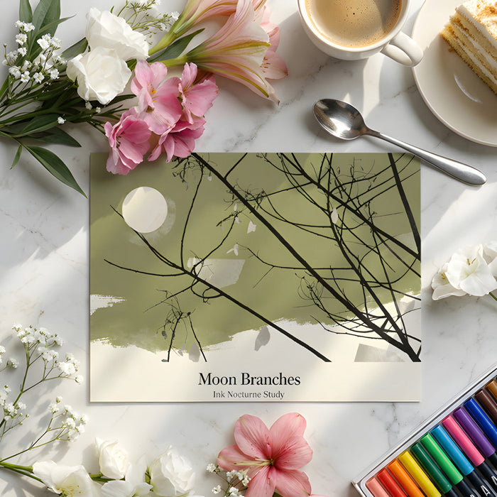 The branch mural installed in a serene home office, positioned above a sleek, light oak desk.