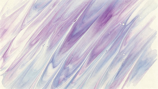 Abstract watercolor mural with diagonal streaks of lavender, periwinkle blue, and white ink wash.