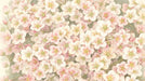 Watercolor floral wallpaper pattern with clusters of blush pink and cream flowers on sage green foliage