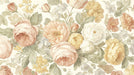 Watercolor floral wallpaper with dusty rose, ochre yellow, and sage green roses on a cream background