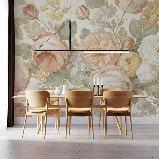 Romantic watercolor flower pattern in a sophisticated dining room