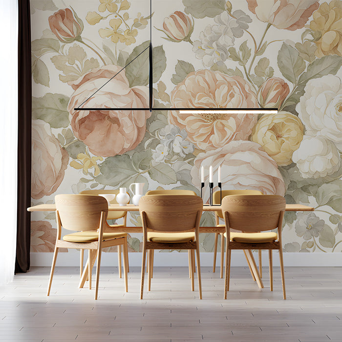 Romantic watercolor flower pattern in a sophisticated dining room