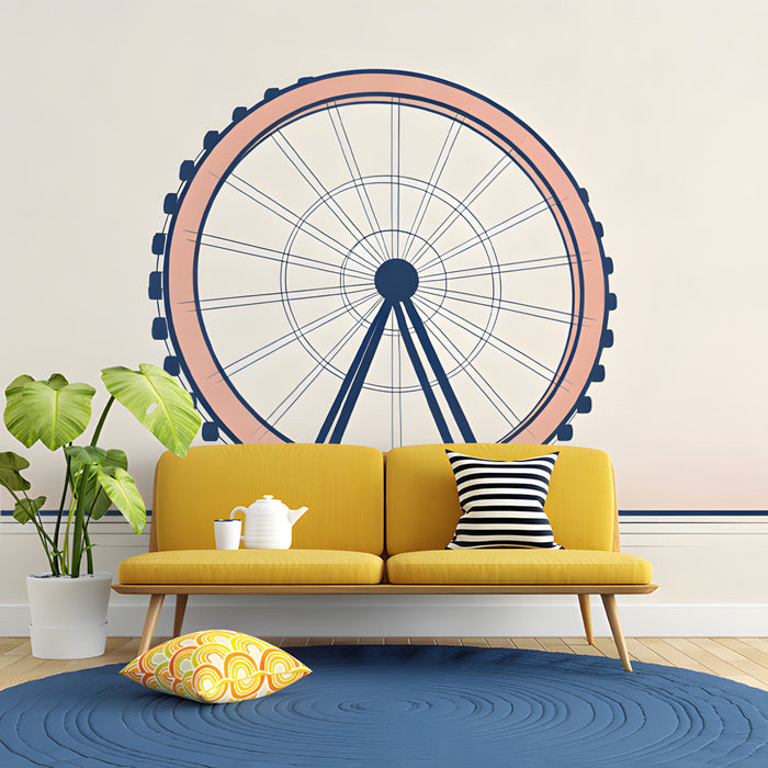 A clean study or home office space decorated with the minimalist Ferris wheel mural.