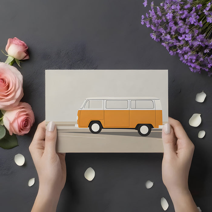Vintage van wallpaper design in a modern home office with desk and plants