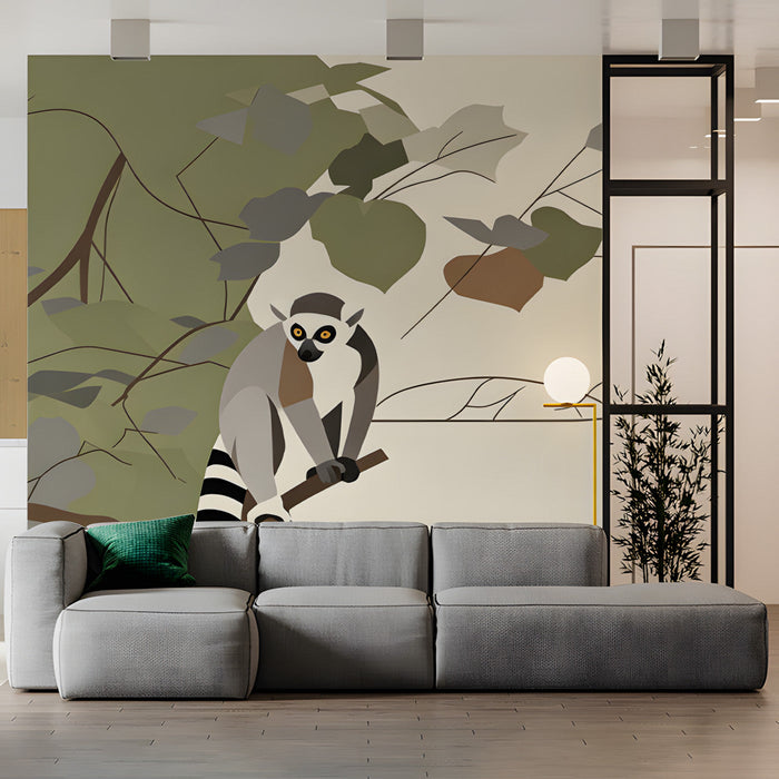 A cozy commercial space corner featuring modern lemur wall decor and a linen armchair