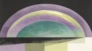 Abstract wallpaper pattern with layered lavender and sage green arches over charcoal and neutral blocks