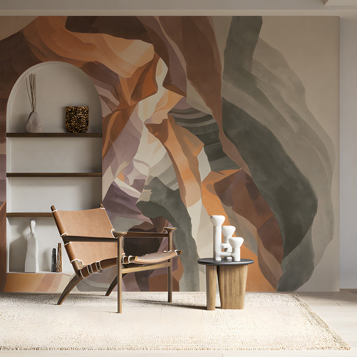 Study space with desert canyon layers mural creating a calming workspace background
