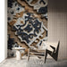 Study interior featuring architectural stone relief wallpaper as a focal wall