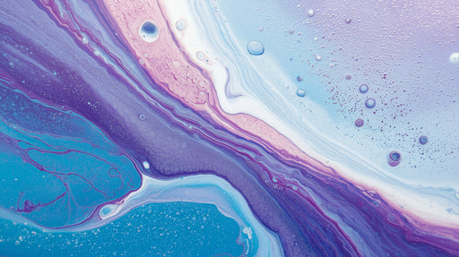 Abstract fluid art wallpaper with swirling violet, purple, and blue paint textures