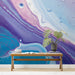 Modern study featuring a fluid art mural wall with purple and blue swirls