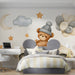Soft-toned bedroom wall decorated with teddy bear mural for a peaceful child environment