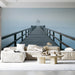 An atmospheric home office space featuring the misty horizon mural on the main feature wall.