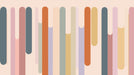 Abstract wallpaper pattern with vertical rounded dripping lines in terracotta ochre slate and blush on cream