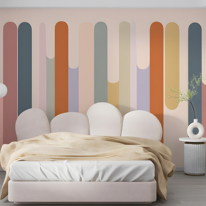 Contemporary bedroom with playful abstract dripping paint lines as a background wall feature