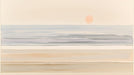 Minimalist watercolor mural featuring horizontal washes of sand, sea, and sky with a pale peach sun