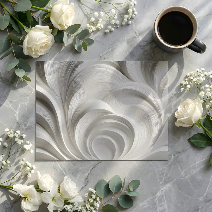 Luxurious bathroom wall covered in sophisticated monochromatic swirl wallpaper design