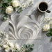 Luxurious bathroom wall covered in sophisticated monochromatic swirl wallpaper design