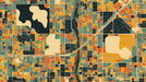 Abstract map mural with geometric city blocks in ochre, charcoal, and seafoam green.
