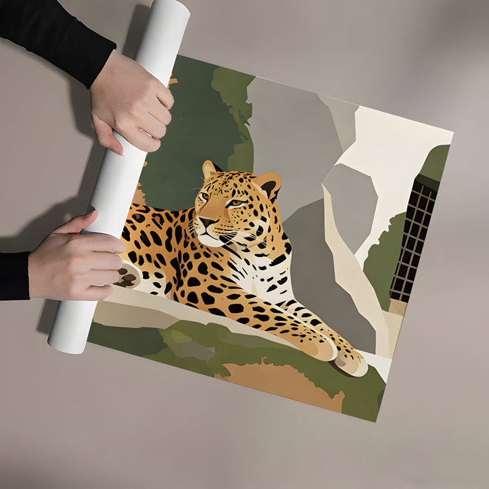 Wildlife wall mural featured in a home library with dark wooden shelves and warm lighting