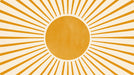 A centered sunburst pattern with golden ochre rays radiating from a circular sun on a cream background.