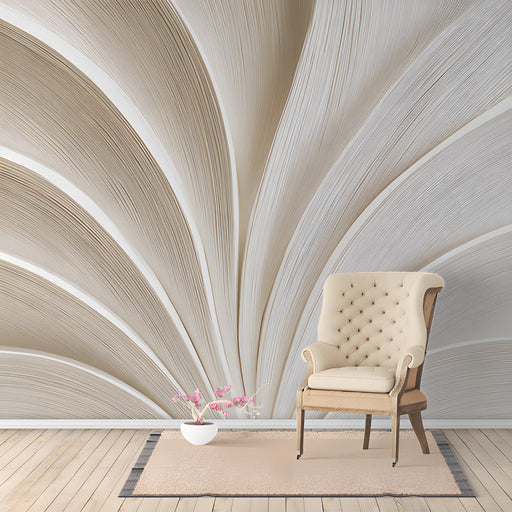 Sophisticated hallway interior with soft architectural paper wave wallpaper design