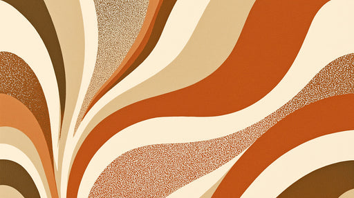 Abstract wallpaper pattern with sweeping waves in burnt orange, chocolate brown, and cream with speckled texture.