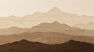 Minimalist mountain range wallpaper pattern in layered shades of sand, caramel, and espresso brown with a painterly brushstroke texture.