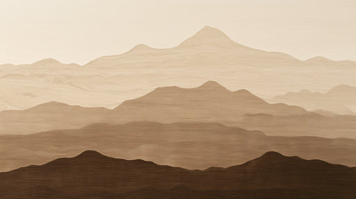 Minimalist mountain range wallpaper pattern in layered shades of sand, caramel, and espresso brown with a painterly brushstroke texture.