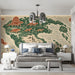 Playful prehistoric map wallpaper in a modern neutral nursery setting