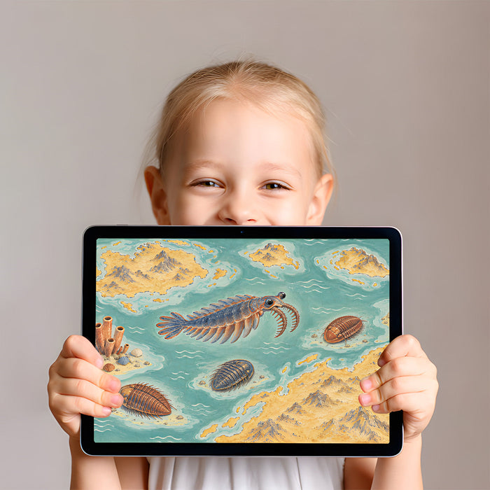 Prehistoric ocean map mural in a creative kids' bedroom with educational decor