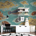 Ancient sea life wallpaper installed in a rustic wooden study with a desk