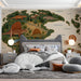 Ancient map mural used as a feature wall in a quiet bedroom 