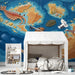 A vibrant bedroom decorated with ancient sea creatures and fossil motifs for a unique and educational atmosphere.