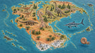 An illustrated map of prehistoric continents featuring dinosaurs, volcanoes, and marine life in earthy tones.