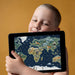 Educational home office wall mural showing global geography and animals
