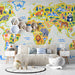Nursery room design with a colorful world map wallpaper providing a cheerful backdrop.
