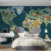 Interactive world map mural behind a play desk in a bedroom