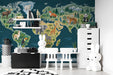 Educational animal map mural installed in a colorful boy's study